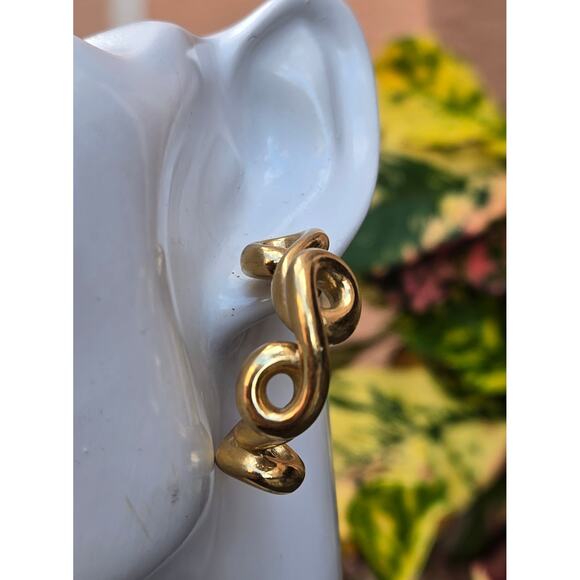 RARE Vintage GIVENCHY Modernist Abstract Gold Tone Scribble Design Earrings - Picture 1 of 8